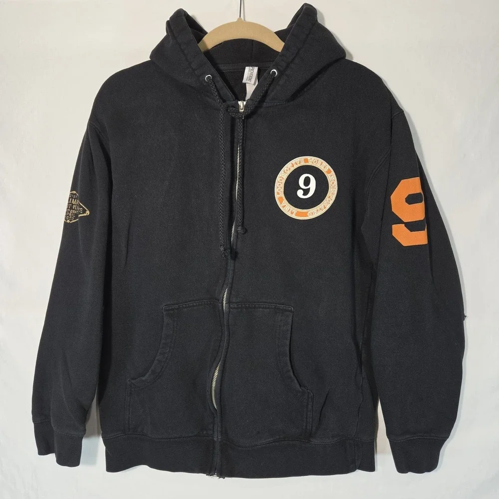 Lima Locomotive Works 100 Year Anniv Hoodie Black Full Zip MED Distressed Elbows